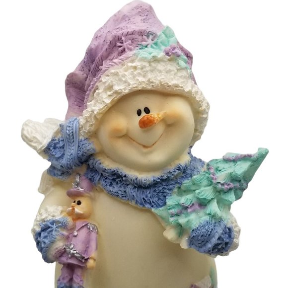 Snowman Figurine Christmas Holding Tree Tin Soldier Happy Winter Holiday January - Picture 2 of 7